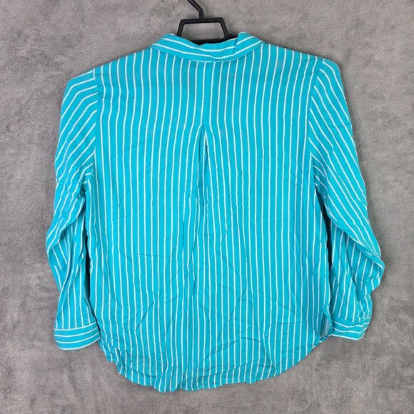 Womens Grand & Greene Blue & White Striped Blouse Button Up Long Sleeve Rayon M - Picture 4 of 8
